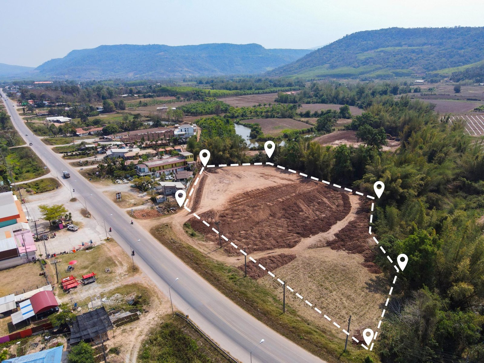 vacant-land-management-land-reclamation-land-plot-building-house-aerial-view-land-pins-location-housing-subdivision-residential-development-owned-sale-rent-buy-investment-home-expand